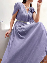 3d Flower Decoration Waist Cinched Textured Dress